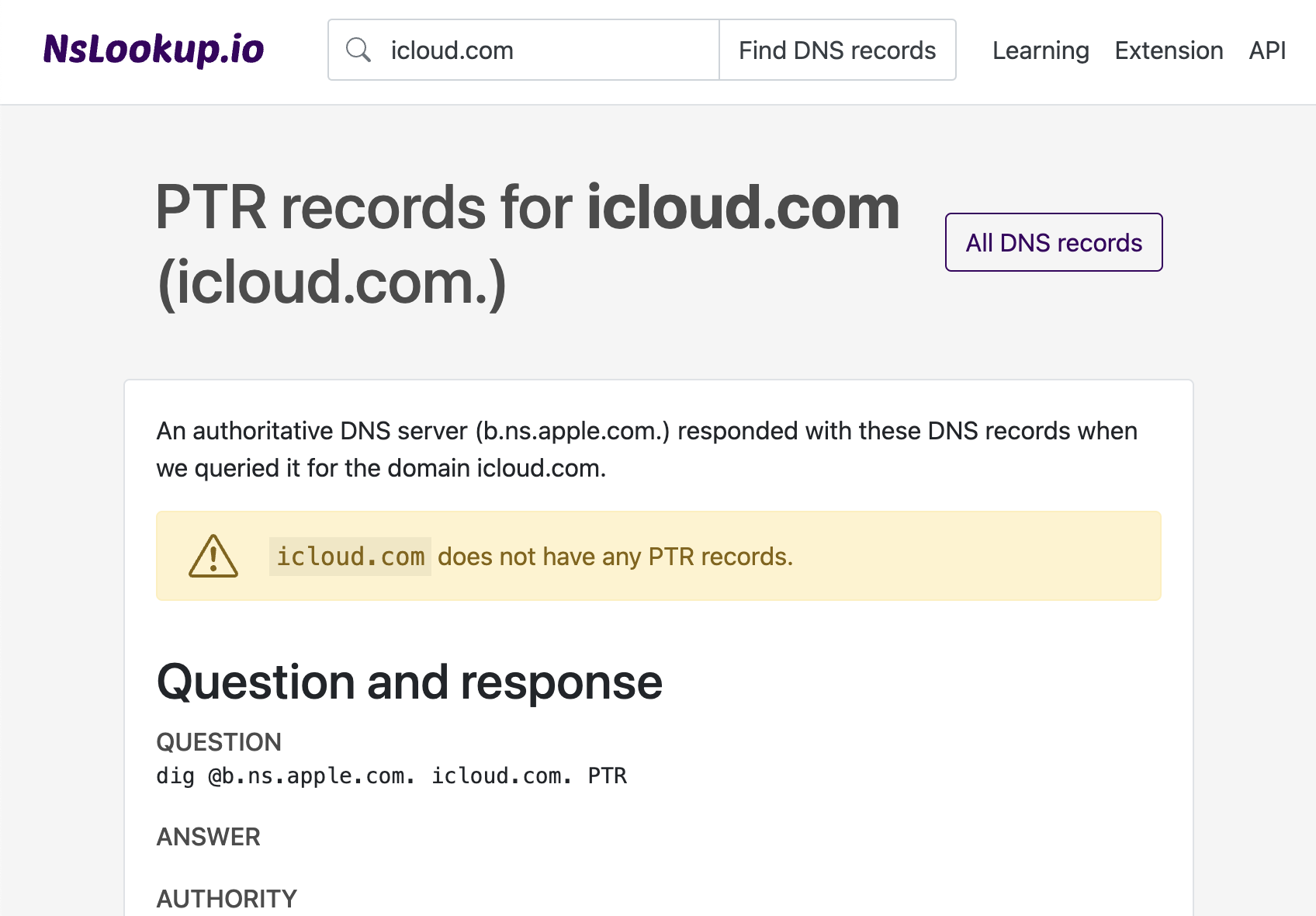 Example DNS PTR records