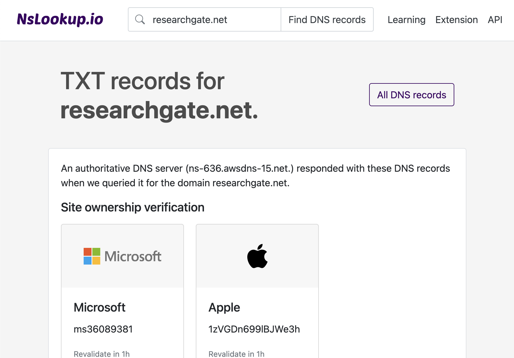 Example DNS TXT records